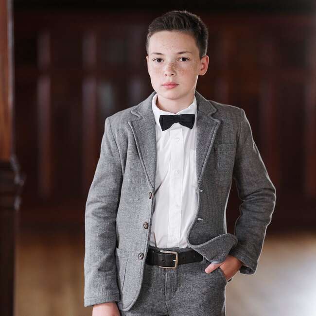Fleece Suit Blazer Made with Organic Cotton, Charcoal Heather Herringbone - Blazers & Sport Coats - 2