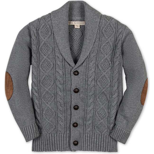 Baby Organic Shawl Collar Cable Sweater Cardigan, Dark Gray Heather