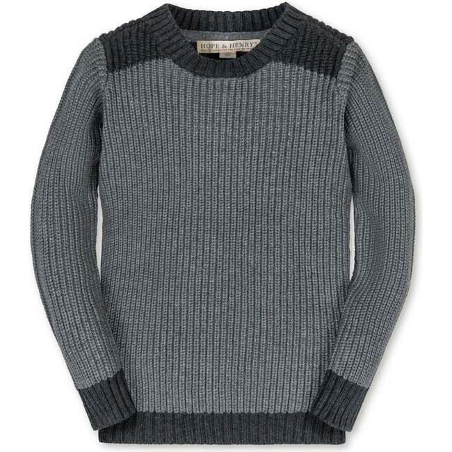 Organic Long Sleeve Shoulder Detail Crewneck Pullover Sweater, Gray Heather Colorblock