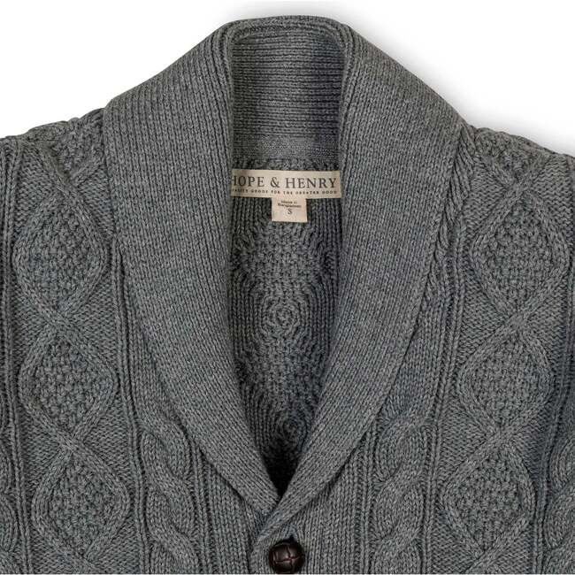 Baby Organic Shawl Collar Cable Sweater Cardigan, Dark Gray Heather - Sweaters - 2