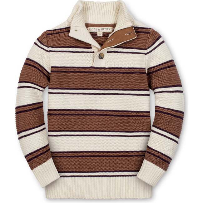Organic Mock Neck Stripe Sweater, Cinnamon Stripe
