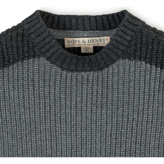 Organic Long Sleeve Shoulder Detail Crewneck Pullover Sweater, Gray Heather Colorblock - Sweaters - 2