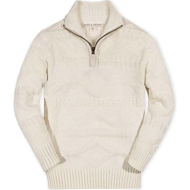 Organic Long Sleeve Half Zip Cable Pullover Sweater, Ivory Geo Texture