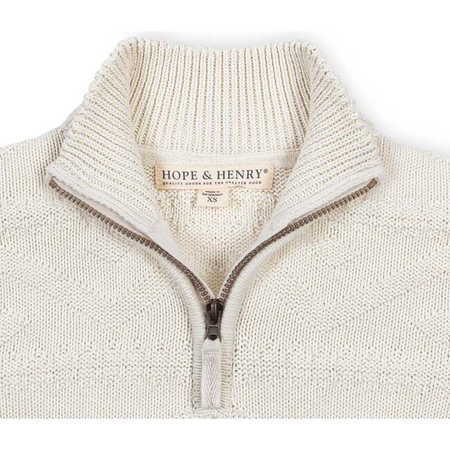 Organic Long Sleeve Half Zip Cable Pullover Sweater, Ivory Geo Texture - Sweaters - 2