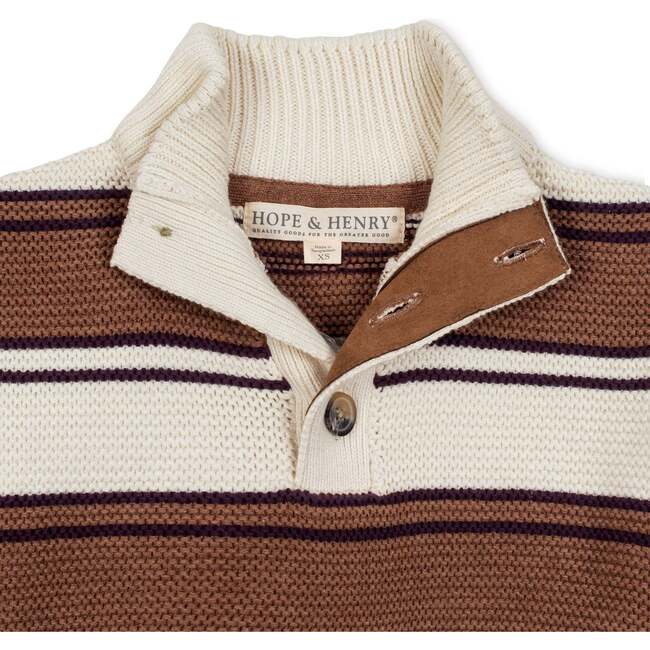 Organic Mock Neck Stripe Sweater, Cinnamon Stripe - Sweaters - 2