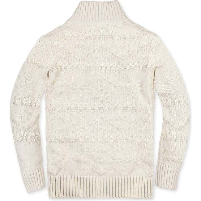 Organic Long Sleeve Half Zip Cable Pullover Sweater, Ivory Geo Texture - Sweaters - 3