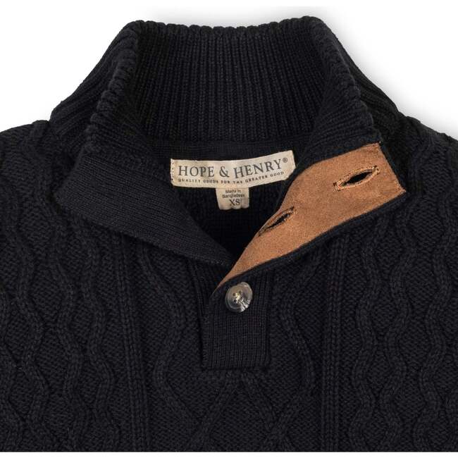 Organic Mock Neck Cable Sweater, Black Cable - Sweaters - 2