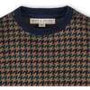 Organic Long Sleeve Intarsia Crew Neck Pullover Sweater, Navy Houndstooth - Sweaters - 2 - thumbnail