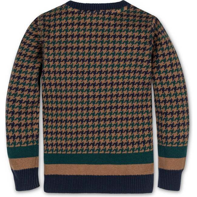 Organic Long Sleeve Intarsia Crew Neck Pullover Sweater, Navy Houndstooth - Sweaters - 3