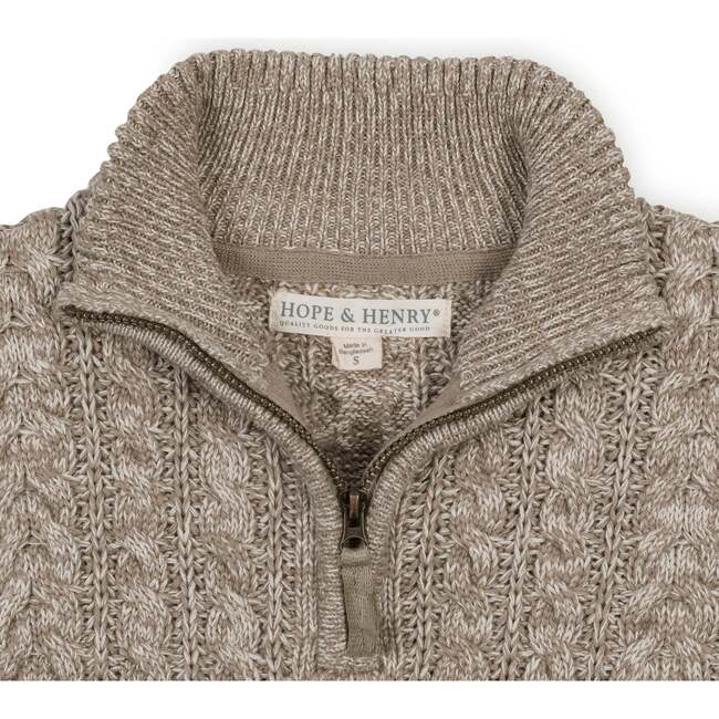 Organic Long Sleeve Half Zip Cable Pullover Sweater, Taupe Marl Cable - Sweaters - 2