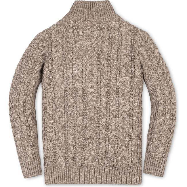Organic Long Sleeve Half Zip Cable Pullover Sweater, Taupe Marl Cable - Sweaters - 3