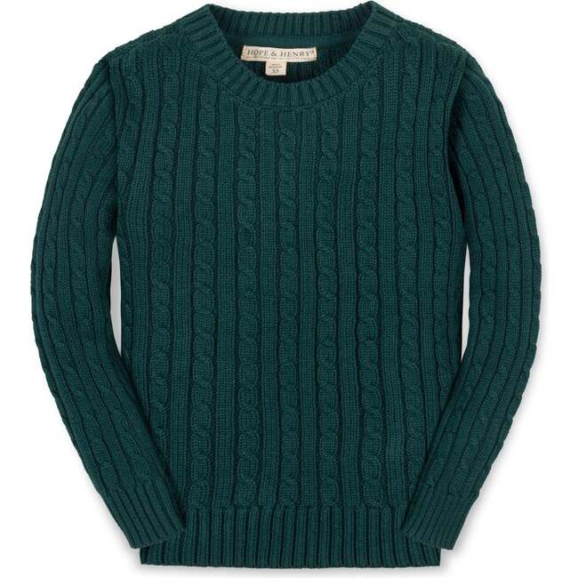 Baby Organic Cable Crewneck Pullover Sweater, Deep Green Cable
