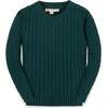 Baby Organic Cable Crewneck Pullover Sweater, Deep Green Cable - Sweaters - 1 - thumbnail