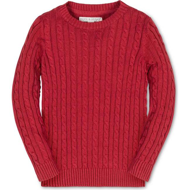 Organic Cable Crewneck Pullover Sweater, Red Cable