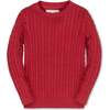 Organic Cable Crewneck Pullover Sweater, Red Cable - Sweaters - 1 - thumbnail