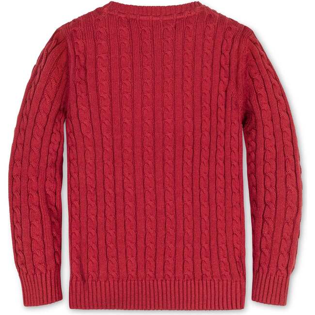 Organic Cable Crewneck Pullover Sweater, Red Cable - Sweaters - 3