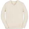 Organic Long Sleeve V-Neck Cable Sweater, Ivory Cable - Sweaters - 1 - thumbnail