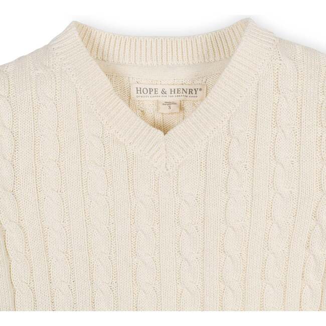 Organic Long Sleeve V-Neck Cable Sweater, Ivory Cable - Sweaters - 2