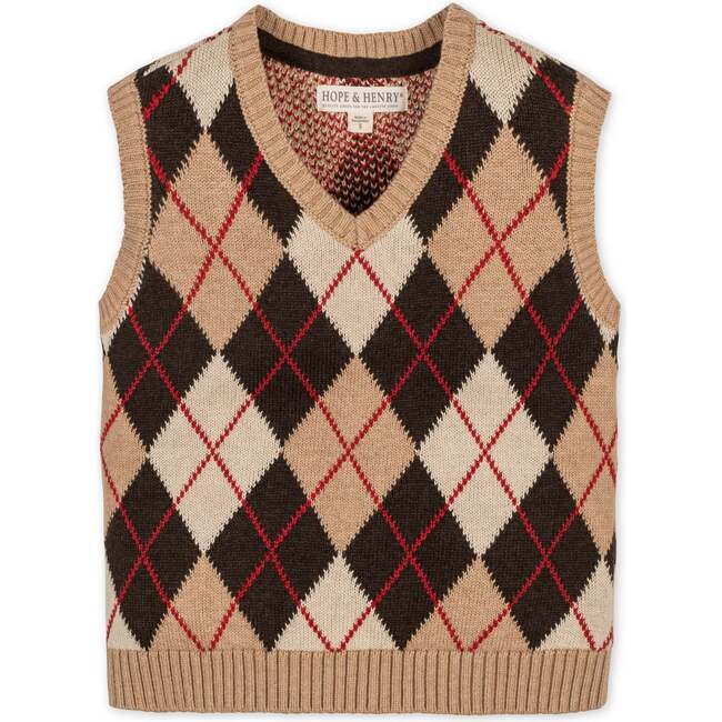 Baby Organic V-Neck Argyle Sweater Vest, Fireside Argyle