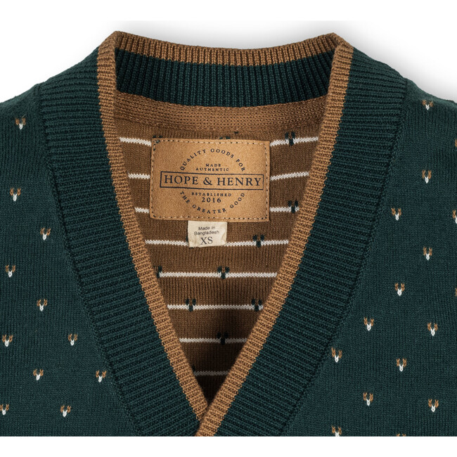 Organic Long Sleeve Tipped Cardigan Sweater, Deep Green Birdseye - Cardigans - 3