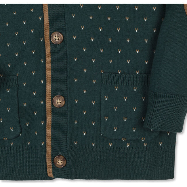 Organic Long Sleeve Tipped Cardigan Sweater, Deep Green Birdseye - Cardigans - 4
