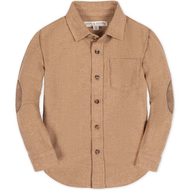 Organic Long Sleeve Flannel Button Down Shirt, Camel Herringbone