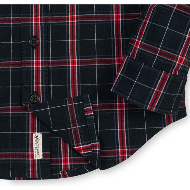 Organic Long Sleeve Stretch Poplin Shirt, Black Ballet Plaid - Button Downs - 2