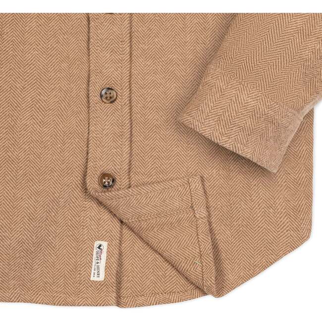Organic Long Sleeve Flannel Button Down Shirt, Camel Herringbone - Button Downs - 2