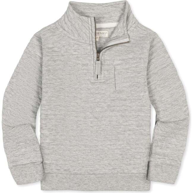 Long Sleeve Quilted Half Zip Pullover with Pocket, Quilted Light Gray Heather