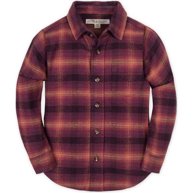 Organic Long Sleeve Flannel Button Down Shirt, Sugar Plum Plaid