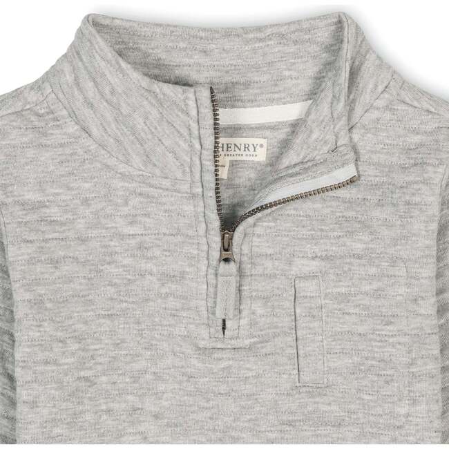 Long Sleeve Quilted Half Zip Pullover with Pocket, Quilted Light Gray Heather - Sweatshirts - 2