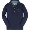Organic Long Sleeve Polo Shirt with Woven Collar, Navy with Scottish Collar - Polo Shirts - 1 - thumbnail