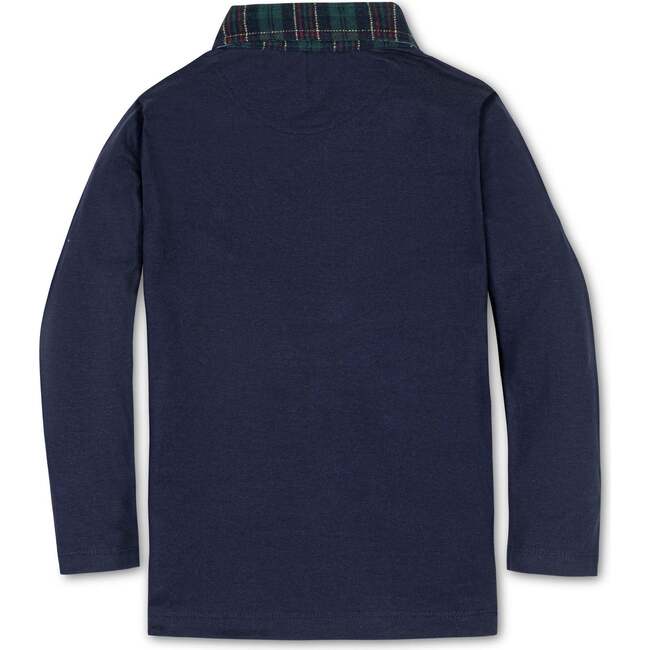 Organic Long Sleeve Polo Shirt with Woven Collar, Navy with Scottish Collar - Polo Shirts - 2