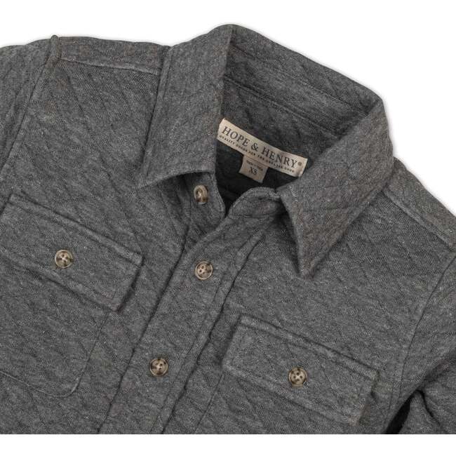 Long Sleeve Quilted Button Down Shirt Jacket, Quilted Dark Gray Heather - Button Downs - 2
