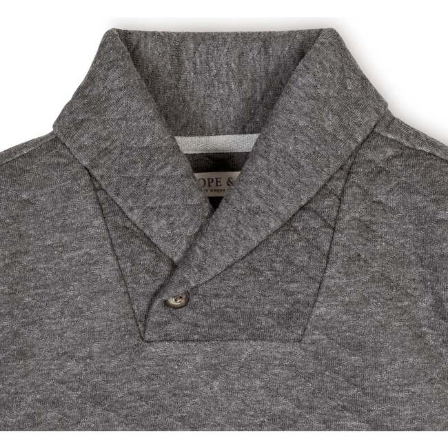 Long Sleeve Quilted Shawl Collar Sweatshirt with Elbow Patches, Quilted Dark Gray Heather - Sweatshirts - 3