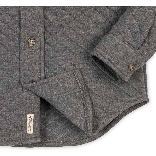 Long Sleeve Quilted Button Down Shirt Jacket, Quilted Dark Gray Heather - Button Downs - 3
