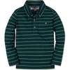 Organic Long Sleeve Jersey Knit Polo Shirt , Green London Stripe - Polo Shirts - 1 - thumbnail