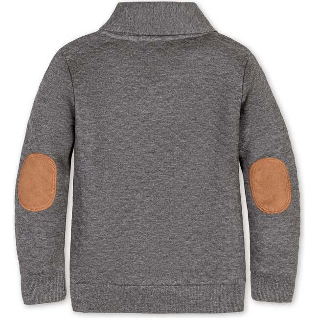 Long Sleeve Quilted Shawl Collar Sweatshirt with Elbow Patches, Quilted Dark Gray Heather - Sweatshirts - 4
