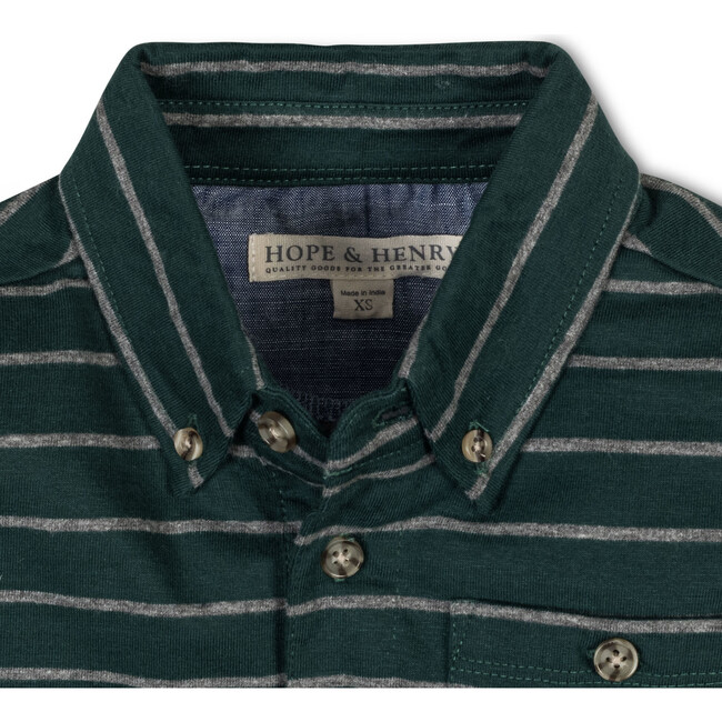 Organic Long Sleeve Jersey Knit Polo Shirt , Green London Stripe - Polo Shirts - 2