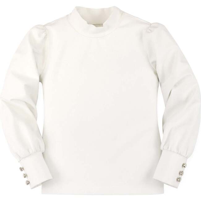 Long Sleeve Mock Neck Balloon Sleeve Top, Soft White Mock Neck