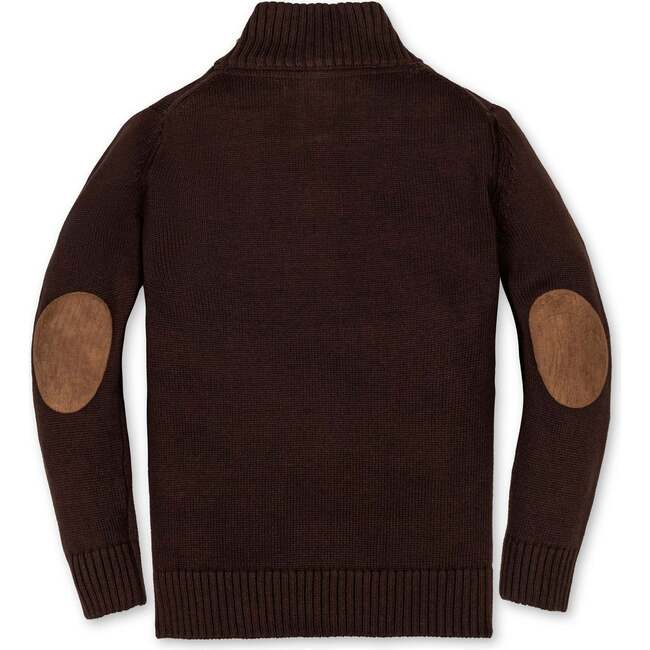 Organic Half Zip Pullover Sweater with Elbow Patches, Chocolate - Sweaters - 2