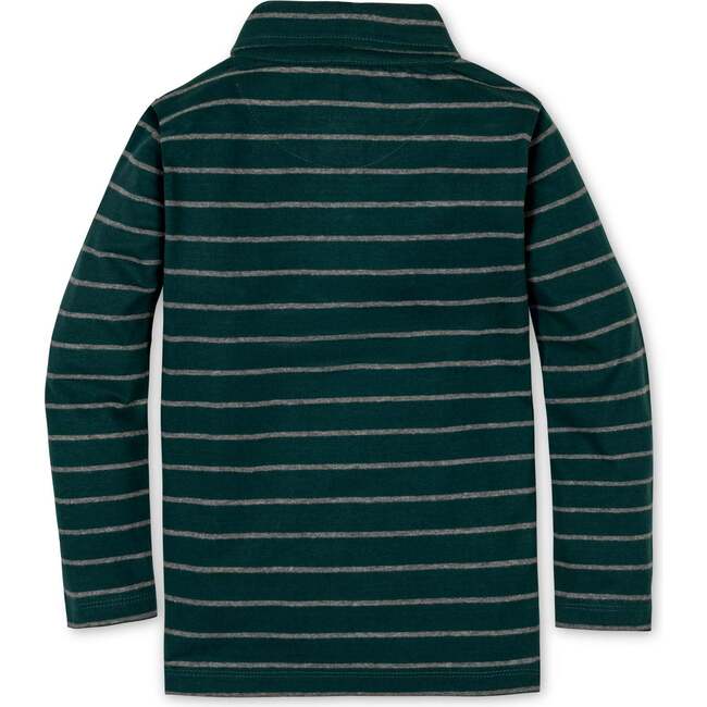 Organic Long Sleeve Jersey Knit Polo Shirt , Green London Stripe - Polo Shirts - 3