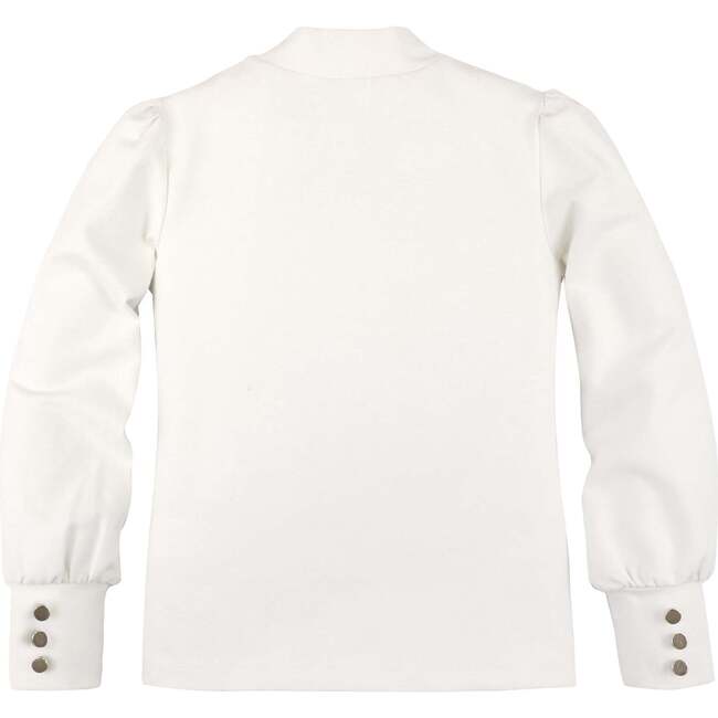 Long Sleeve Mock Neck Balloon Sleeve Top, Soft White Mock Neck - Blouses - 2