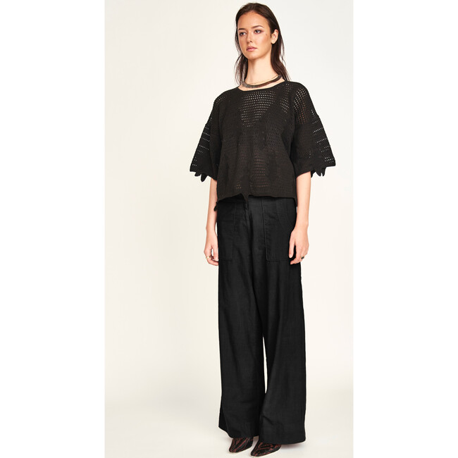 Lokaro Pointelle Top, Black