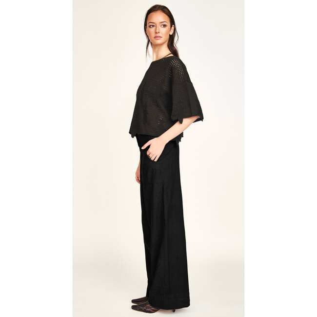 Lokaro Pointelle Top, Black - Sweaters - 2