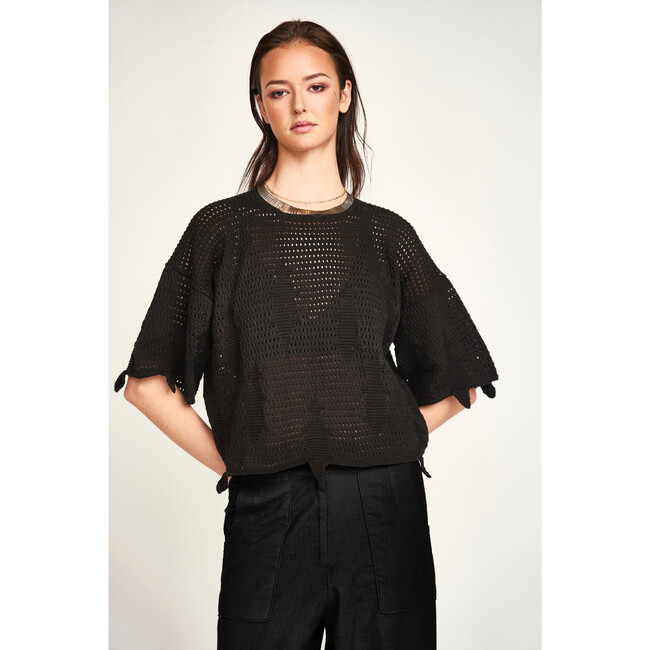 Lokaro Pointelle Top, Black - Sweaters - 4