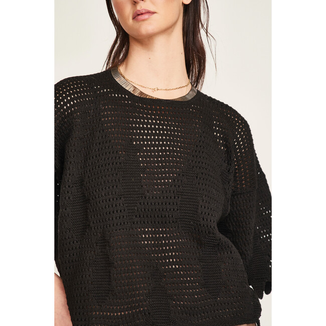 Lokaro Pointelle Top, Black - Sweaters - 5