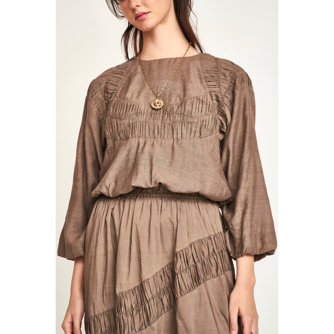 Andaman Ruched Blouse, Walnut - Blouses - 5