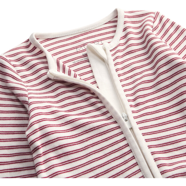 Stripe Two Way Zip-Up Sleepsuit Red Stripe - Footie Pajamas - 4
