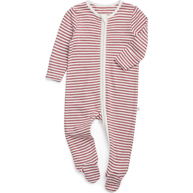 Stripe Two Way Zip-Up Sleepsuit Red Stripe - Footie Pajamas - 5